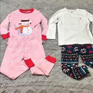 Pink Snowman Kids Pajama Sets
